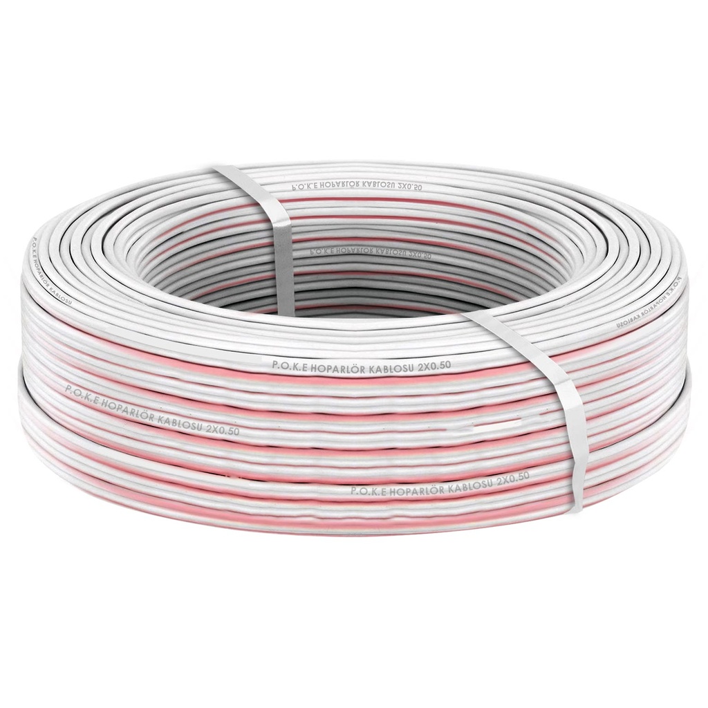 2x0.50 Hoparlör Kablosu Kordon Beyaz 100mt Poke Pk-1162