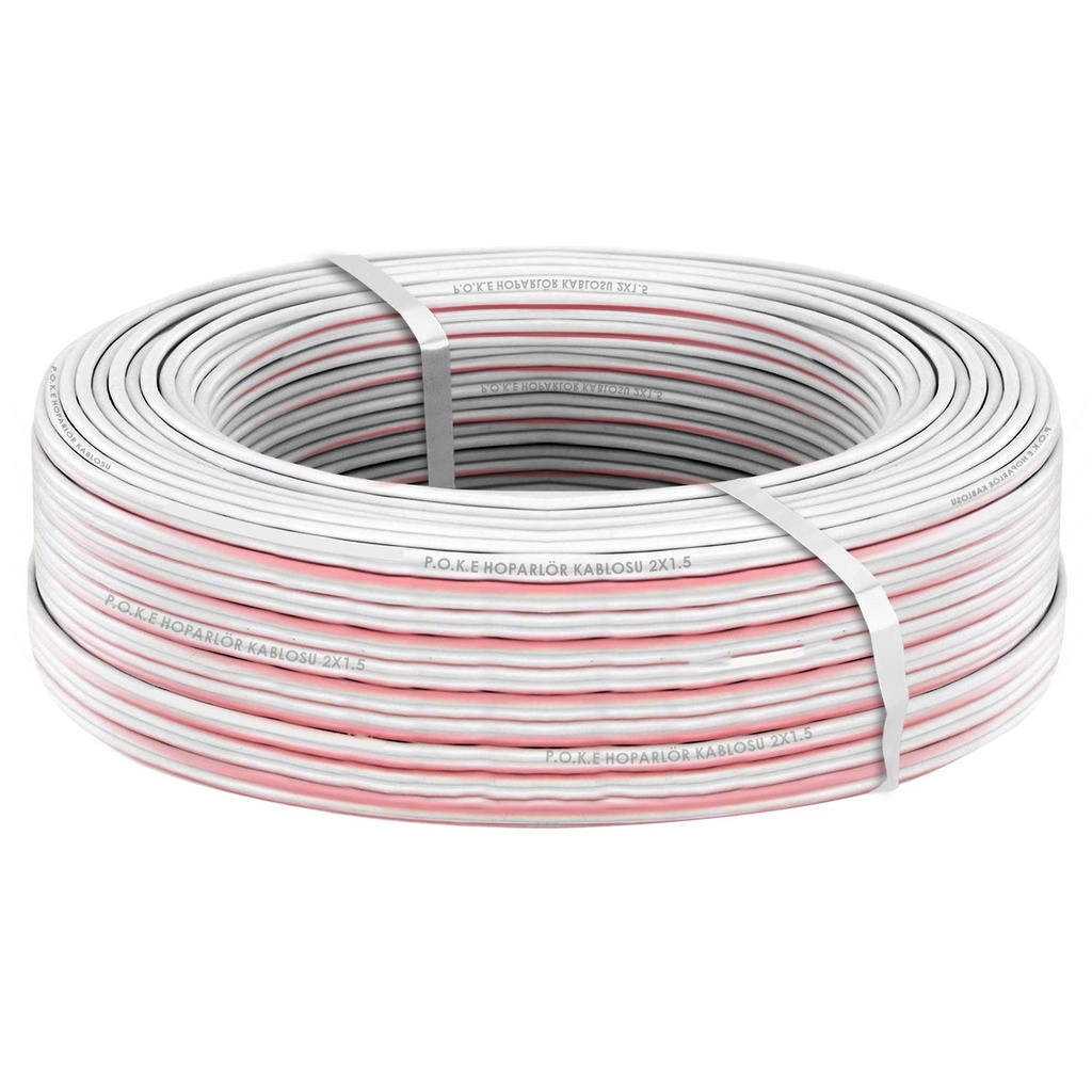 2x1.5 Hoparlör Kablosu Beyaz Kordon 100mt Poke Pk-1172