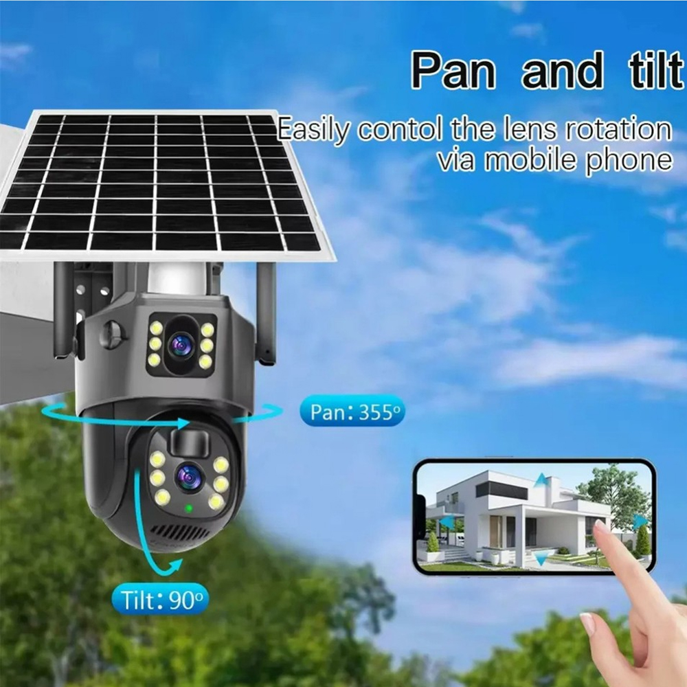 Wifi Solar Akıllı Çiftli Kamera 4G Sim Kartlı 360 Derece Sesli Dış Mekan 1080p Rose AHD-30205