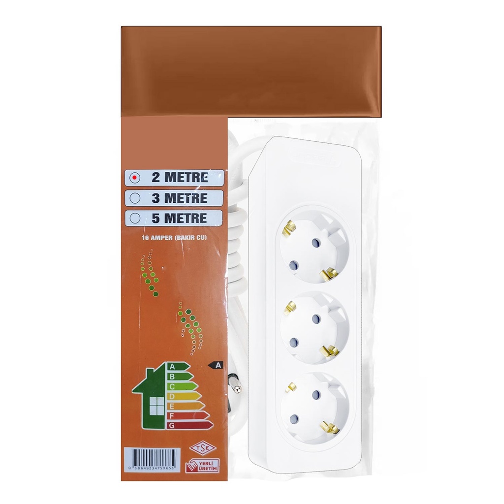 Üçlü Grup Priz 2mt Bakır PLX