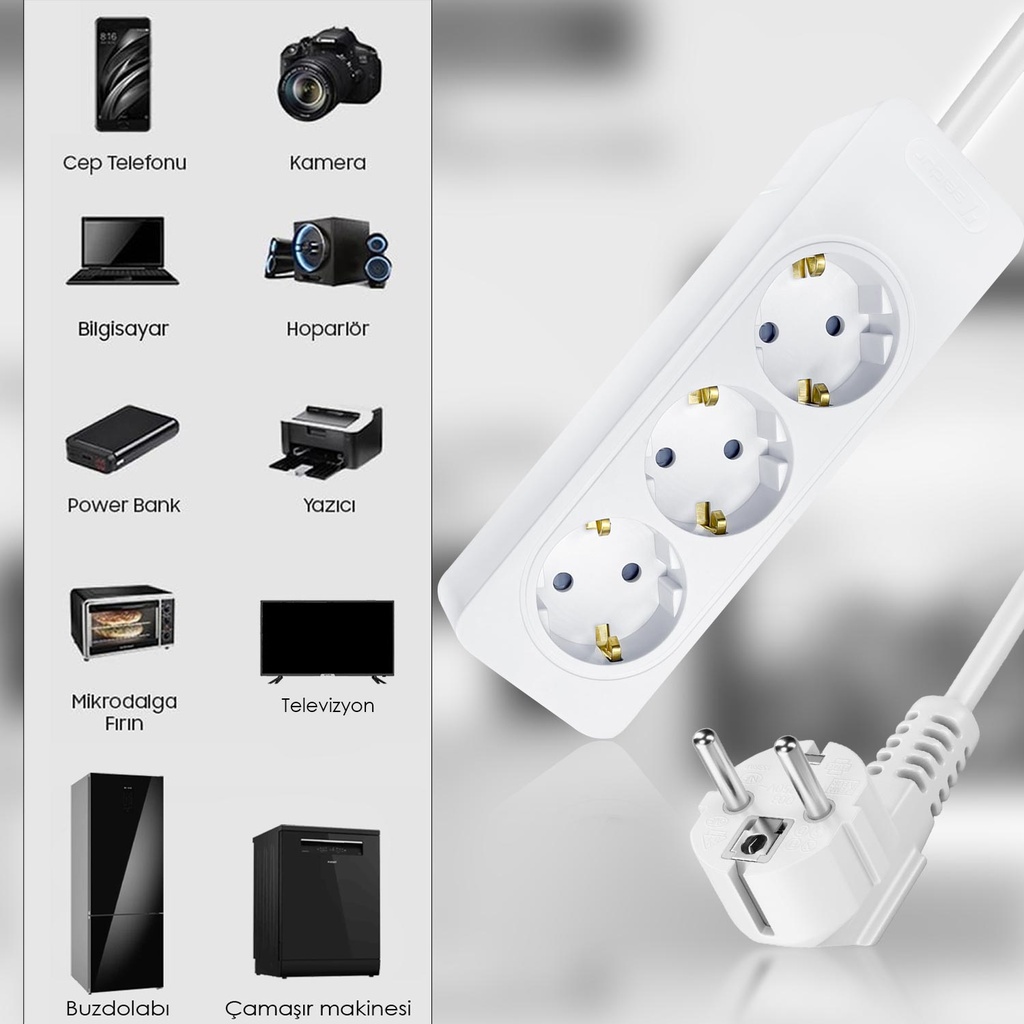 Üçlü Grup Priz 5mt Bakır PLX