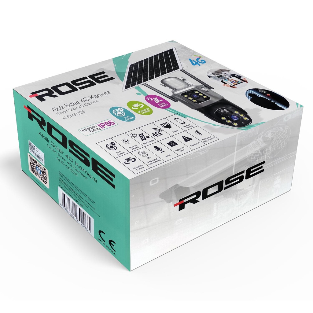 4G Solar PTZ Akıllı 2 Kamera 10x Optik Zoom Sim Kartlı Gece Renkli Sesli 1080p Rose AHD-30205 10X