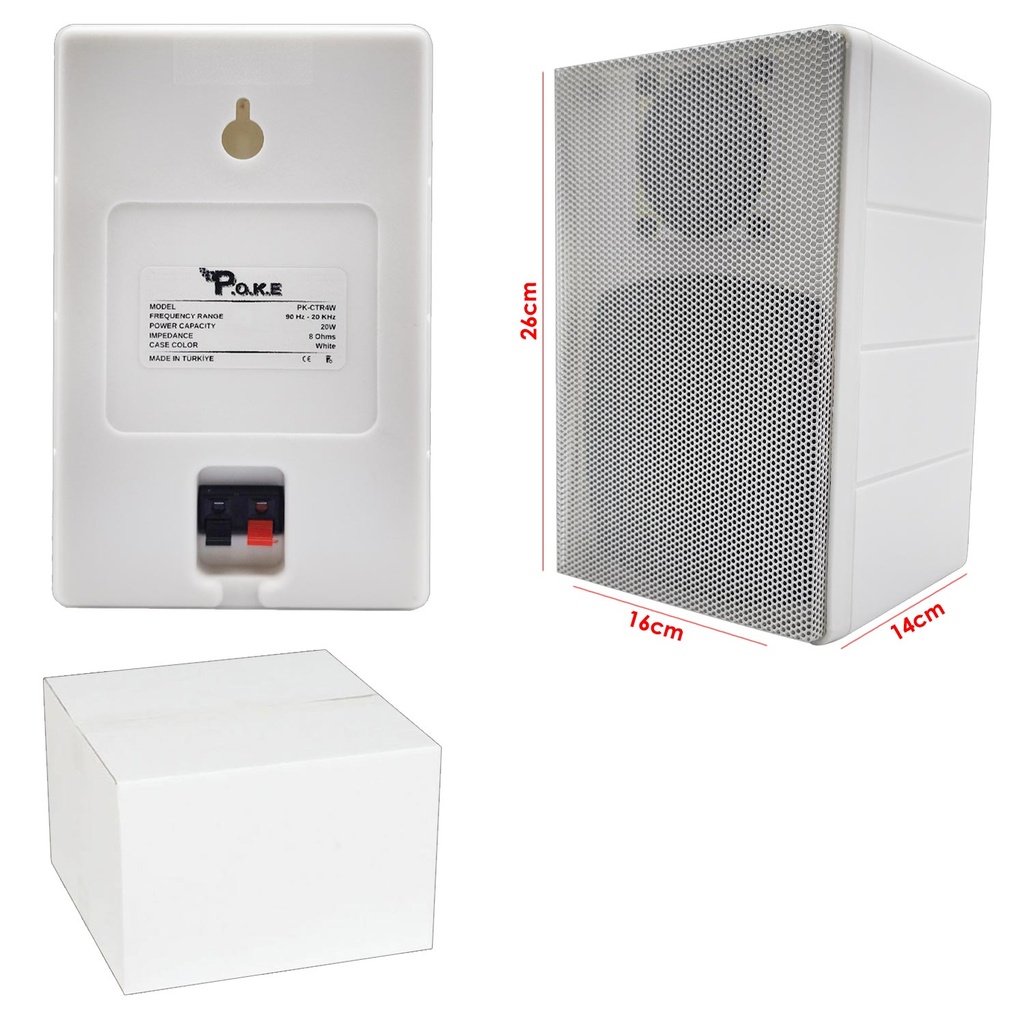 Sütun Hoparlör Dış Mekan 10cm 20w Beyaz 2 Adet Universal Poke PK-CTR4W
