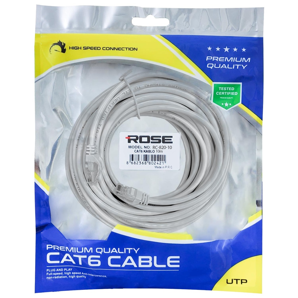 Cat6 Patch Kablo 10mt Rose RC-820-10