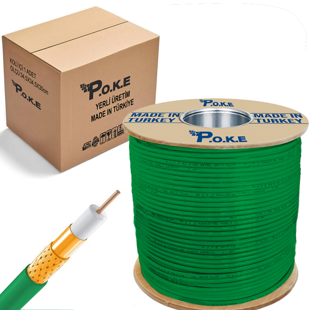 Anten Kablosu Gold RG6/U4 64Tel 1.02 Yeşil 300mt Poke PK-1365