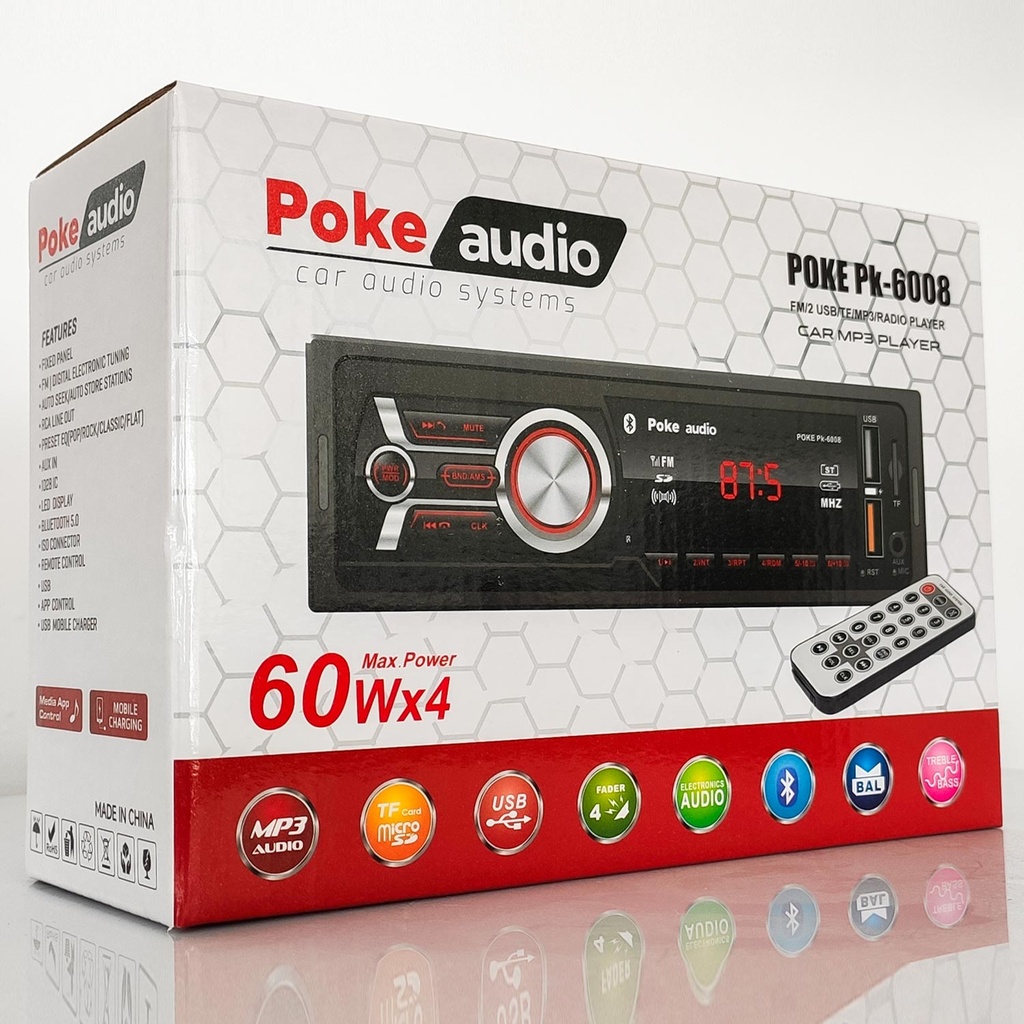 Oto Teyp 4x60 Watt BT Dual USB Fm Aplikasyonlu Poke PK-6008