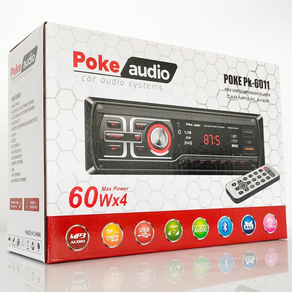 Oto Teyp 4x60 Watt BT 2xUSB Fm Şarjlı Aplikasyonlu Poke PK-6011