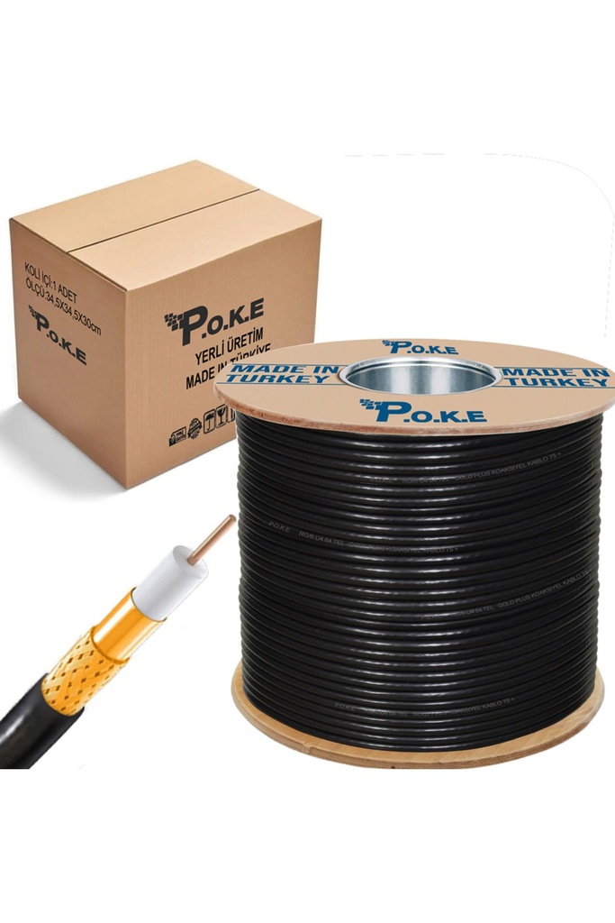 Anten Kablosu Gold RG6/U4 64Tel 1.02 500mt Siyah Poke PK-1375