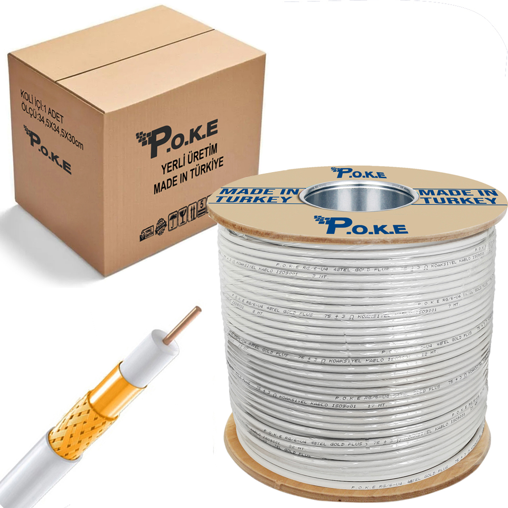 Anten Kablosu Tam Bakır RG6/U6 64Tel CU 500mt Poke PK-1382