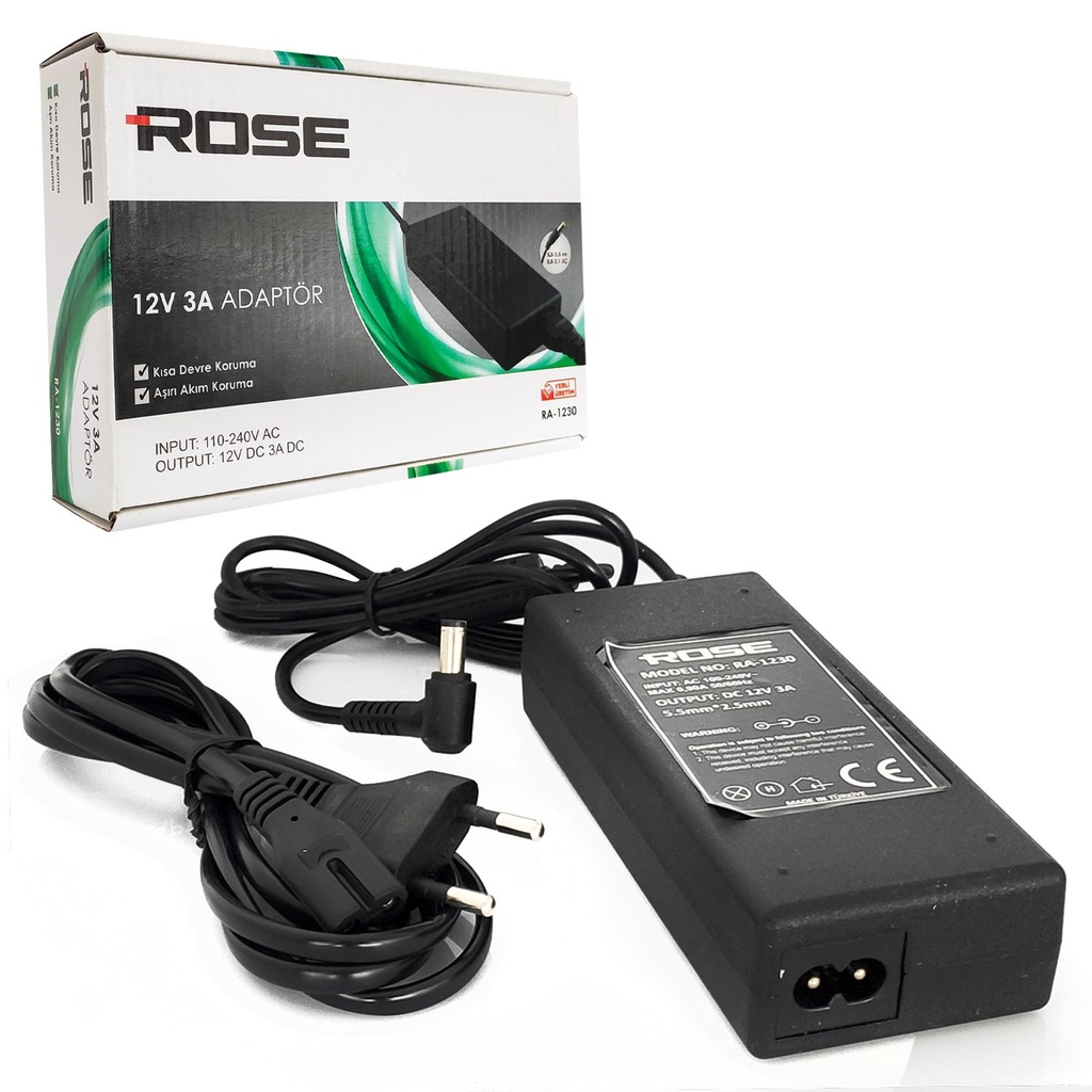 Adaptör 12v 3a Masa Tip 5.5x2.5 Rose RA-1230