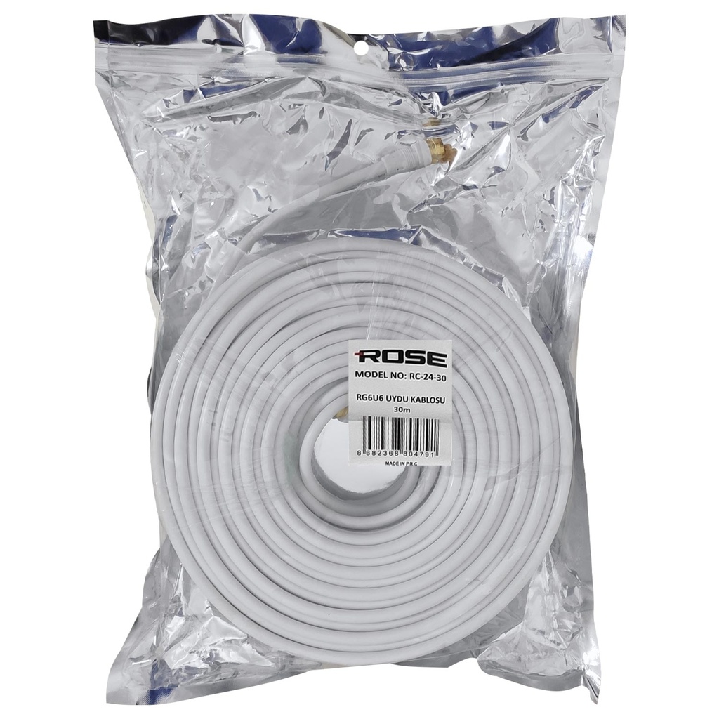 RG6 F Konnektörlü Hazır Anten Kablo 30mt Rose RC-24-30