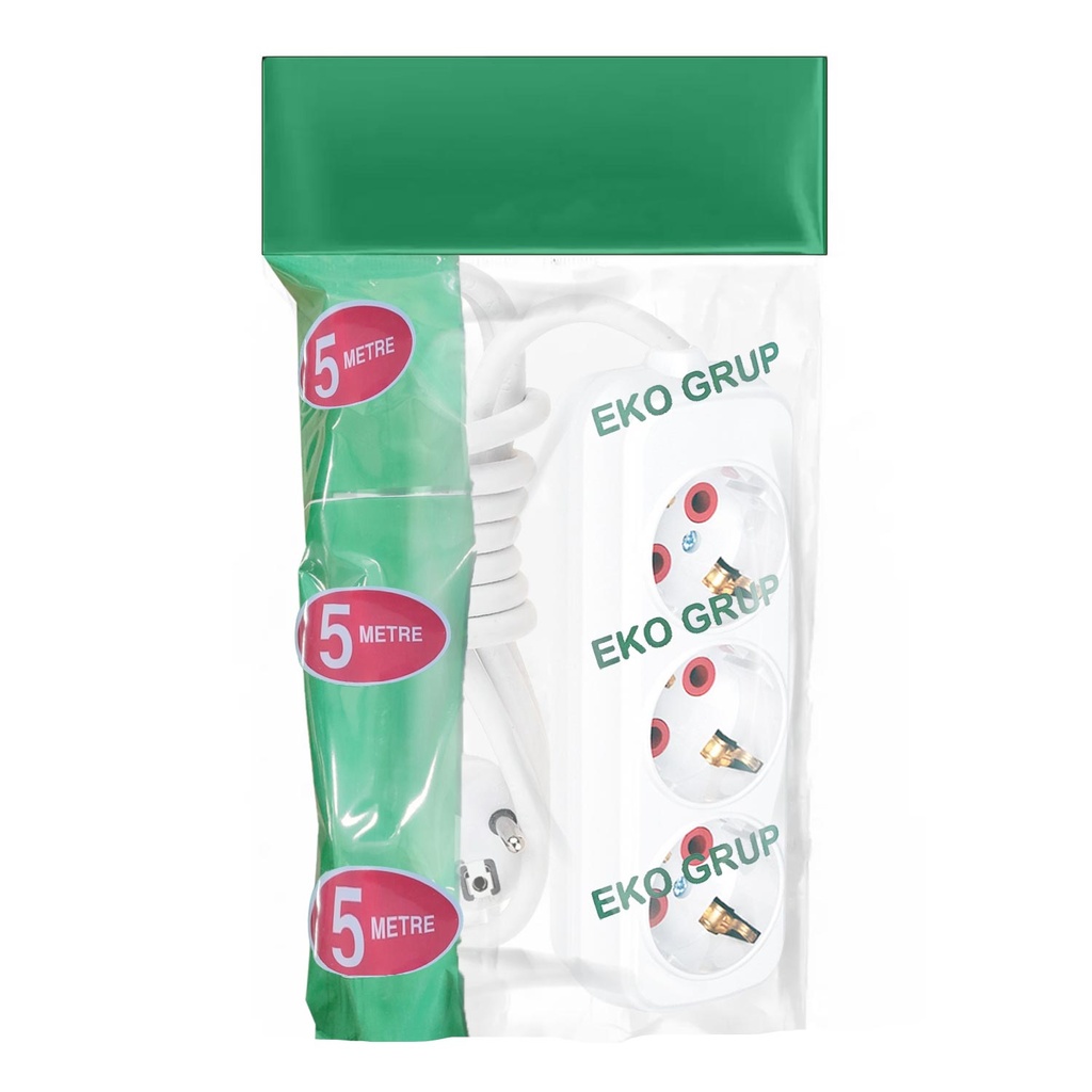 Üçlü Topraklı Grup Priz 5mt Eko AS T5