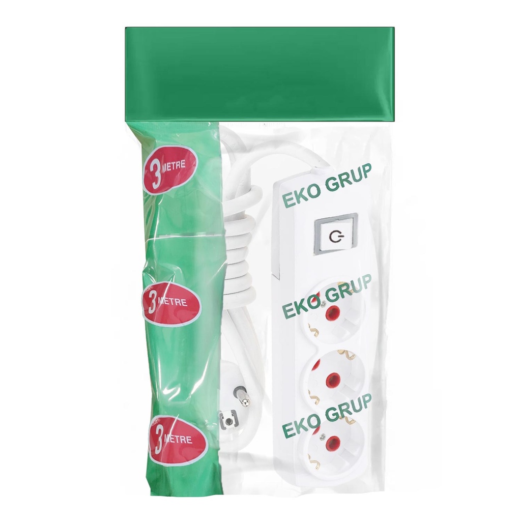 Üçlü Topraklı Anahtarlı Grup Priz 3mt Eko AS T3A