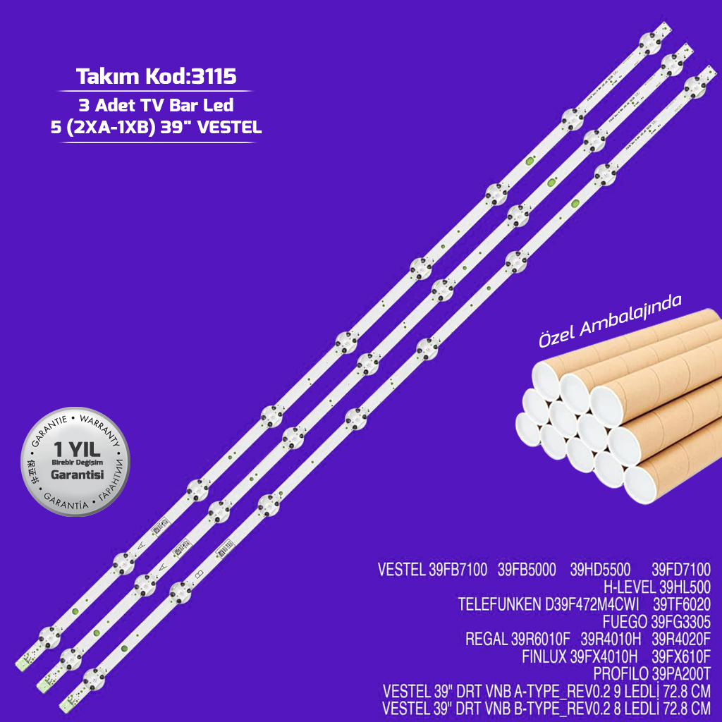 39'' Drt Vnb Ves390Unda 2D N11 Ves390Unda 2D N12 Vestel 3adet Bar Tv Led