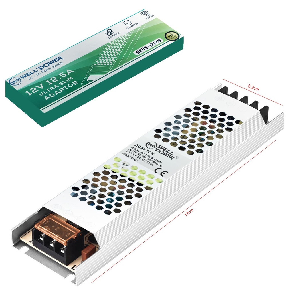 Slim Metal Kasa Adaptör 12v 12.5a Wellpower Wpus-1212M 