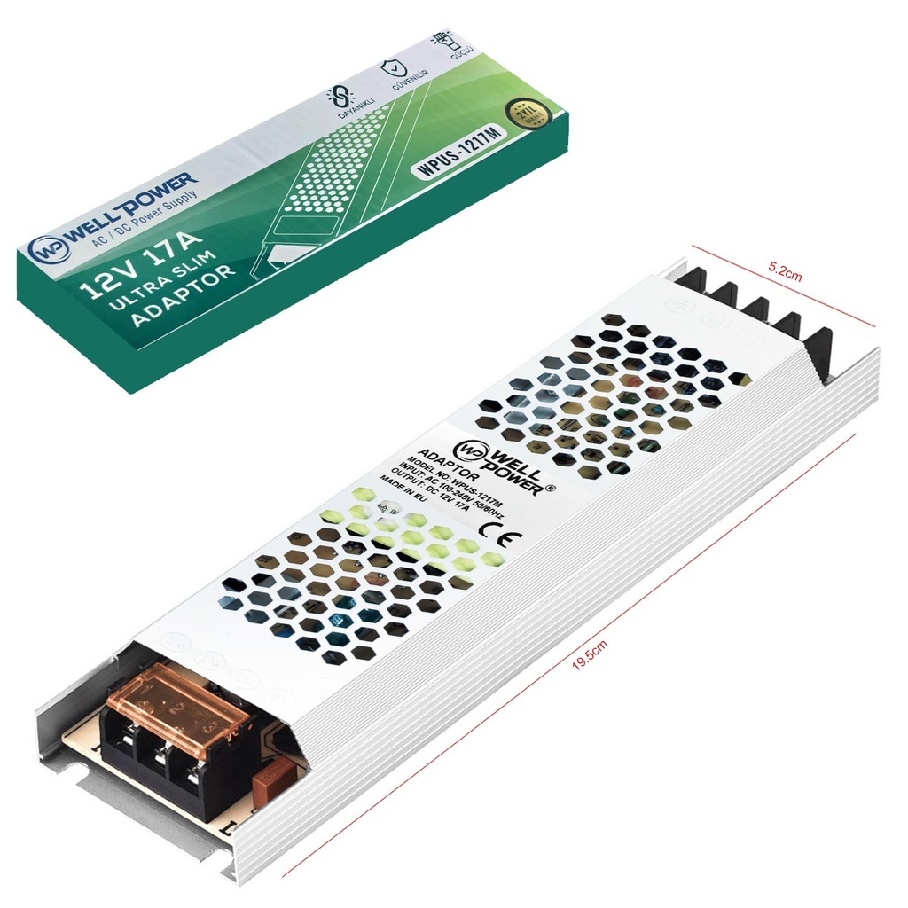 Slim Metal Kasa Adaptör 12v 17a Wellpower Wpus-1217M 
