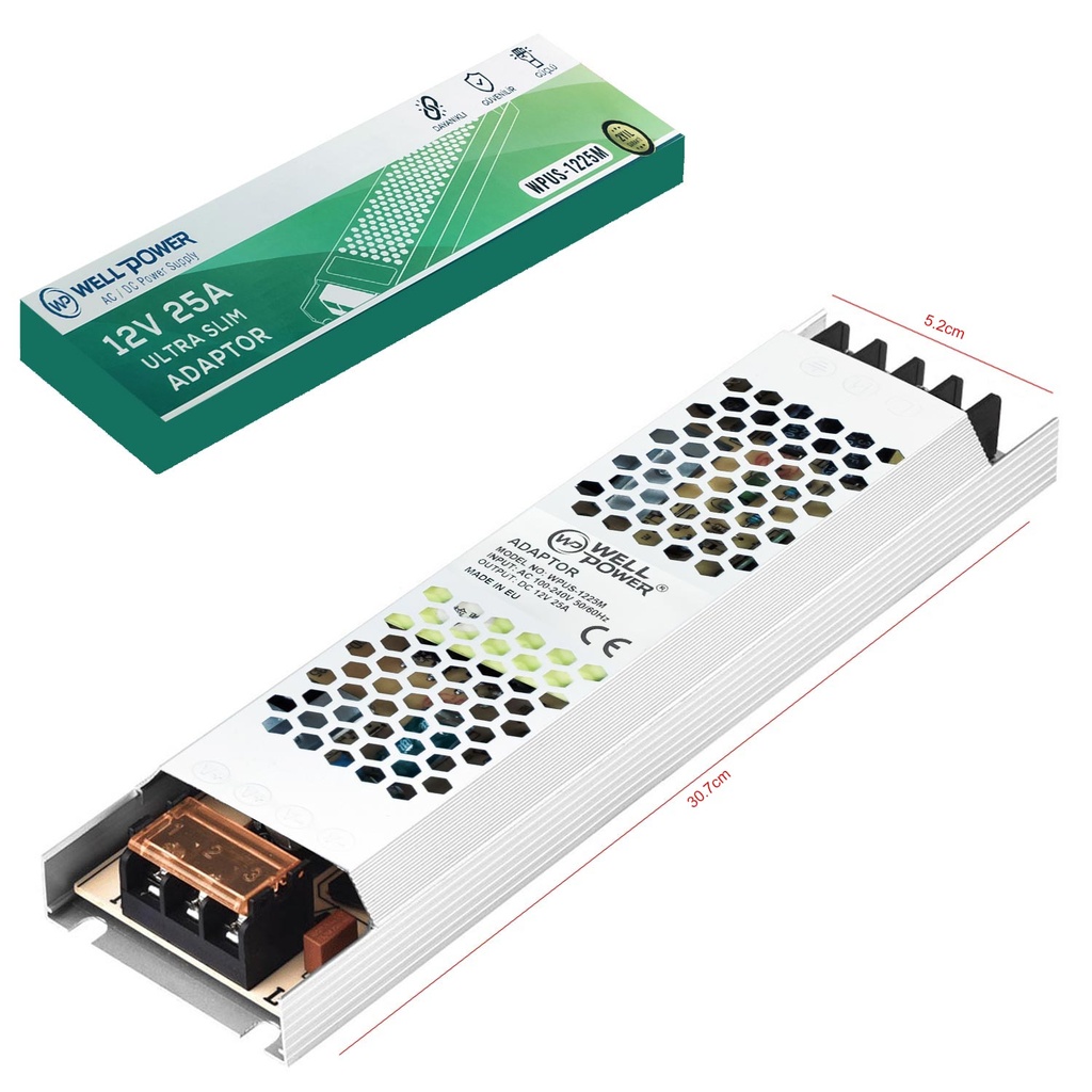Slim Metal Kasa Adaptör 12v 25a Wellpower Wpus-1225M R8