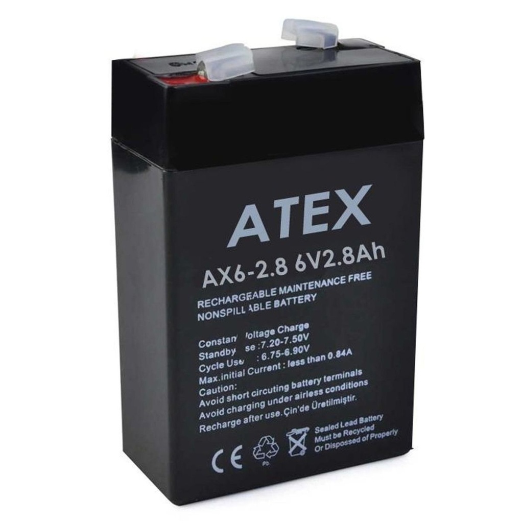 Kuru Akü 6V 2.8A 6.5x9.5x3.5 cm Atex AX6-2.8 R8