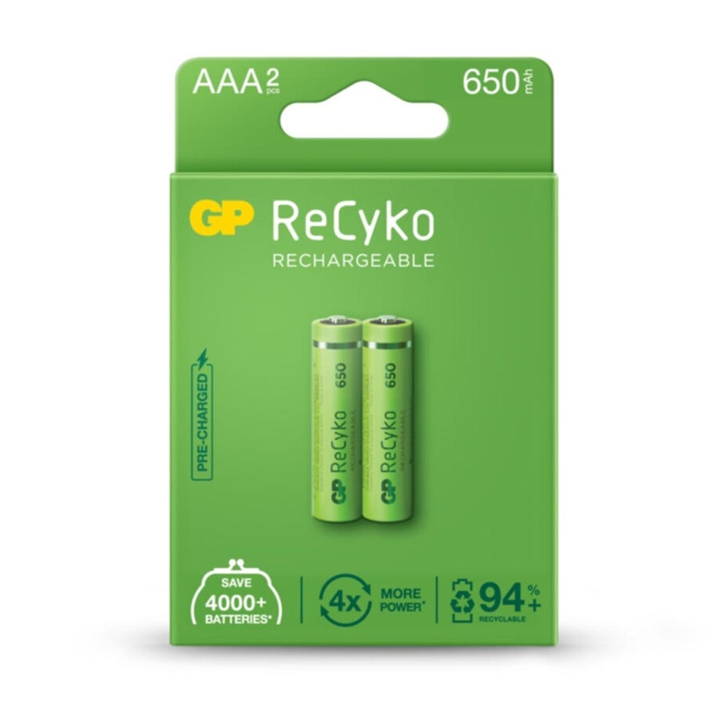 Şarjlı Pil İnce Kalem 650mah AAA 2 Adet Recyko GP-650GP R30