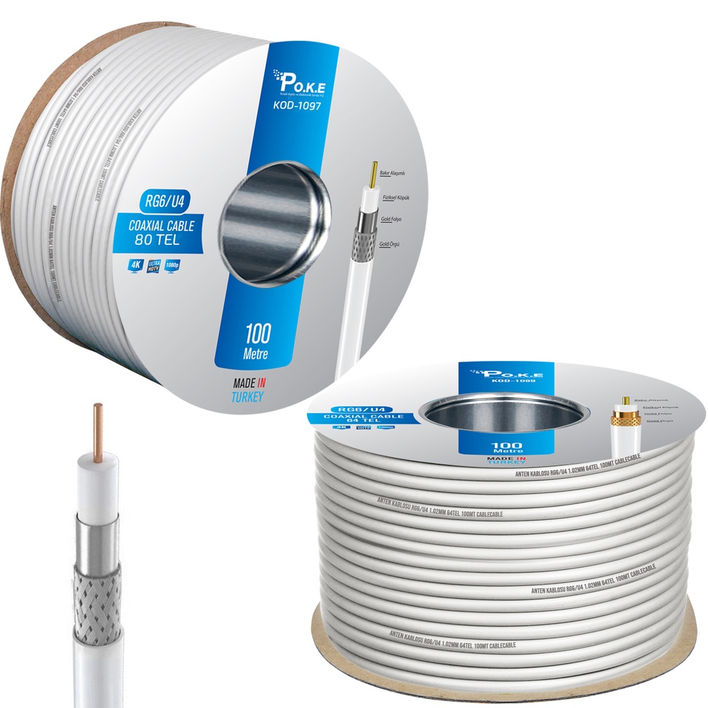 Anten Kablosu RG6/U4 80Tel 1.02 100mt Poke PK-1097