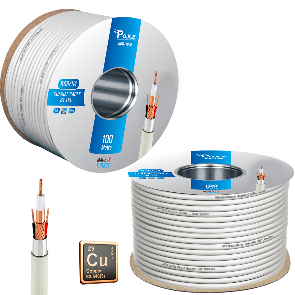 2+1 2x0.50 Tam Bakır CU CCTV Kamera Kablosu 100mt Poke PK-1319