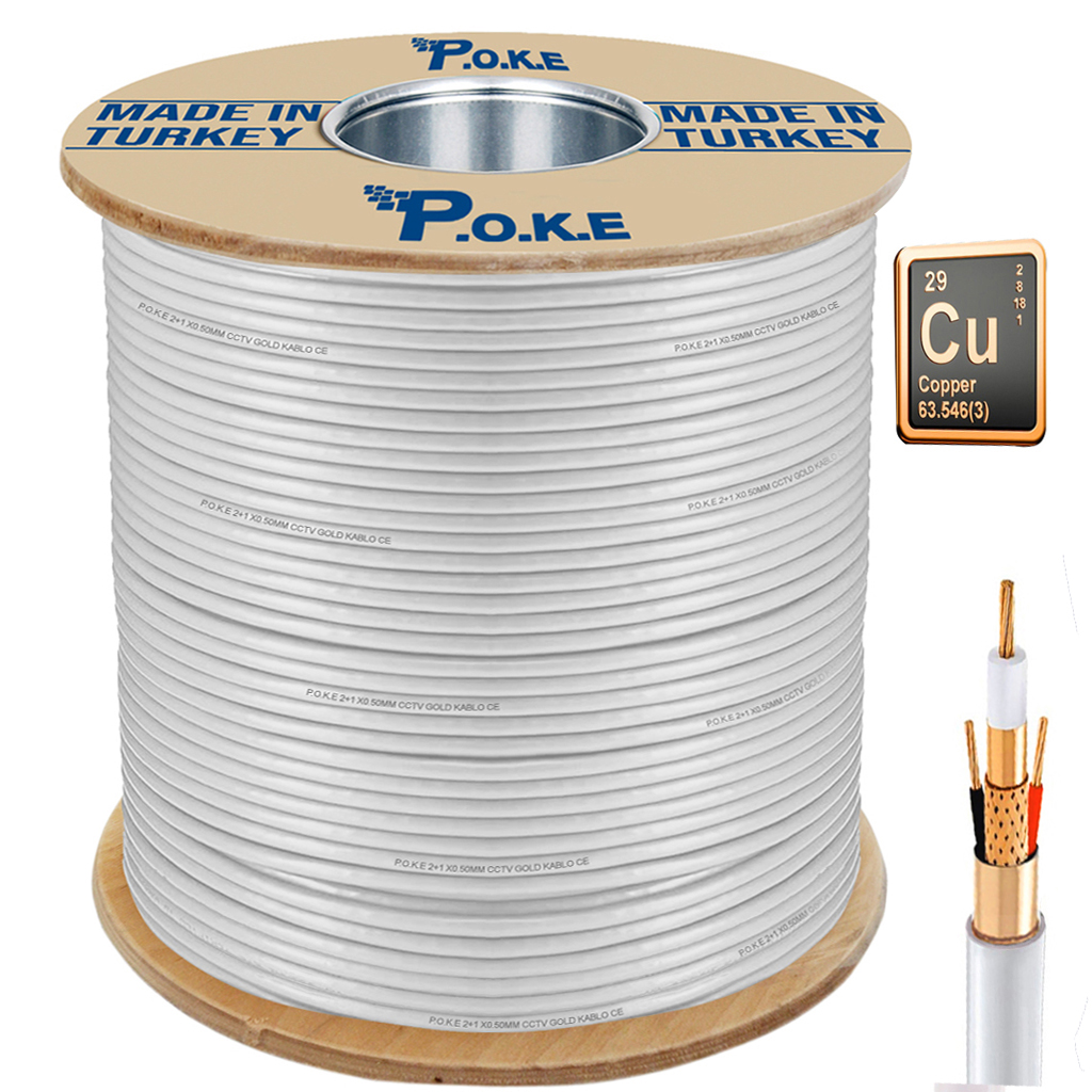 2+1 2x0.50 Tam Bakır CU CCTV Kamera Kablosu 300mt Poke PK-1320
