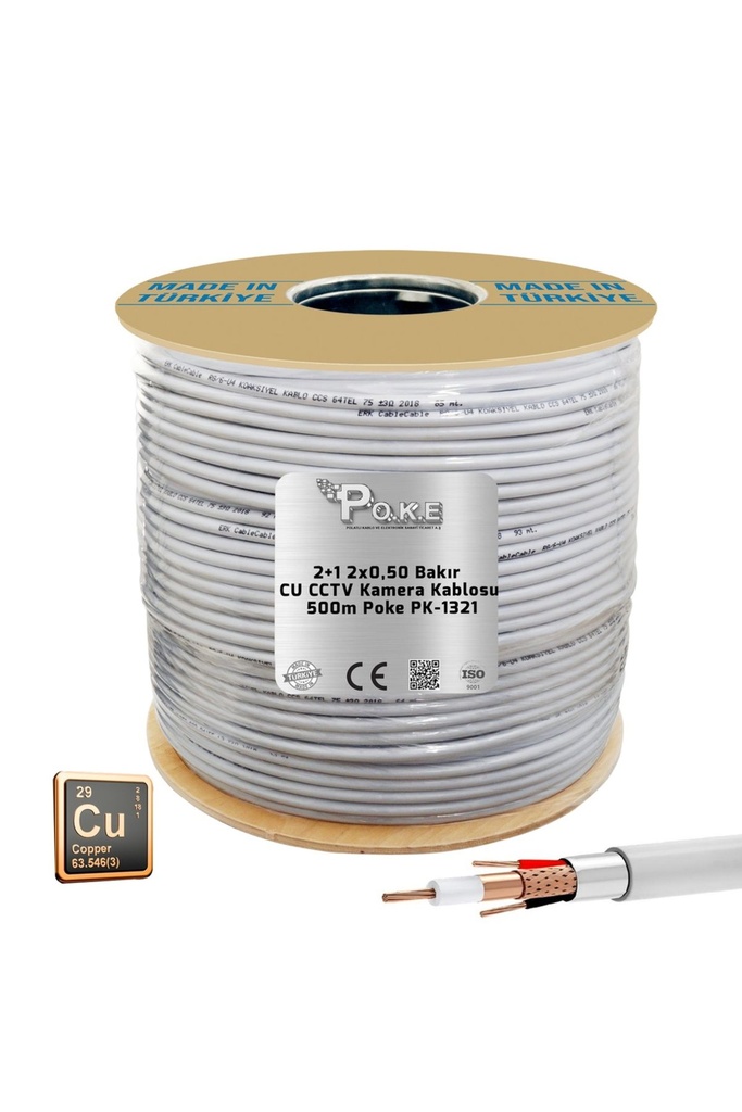 2+1 2x0.50 Tam Bakır CU CCTV Kamera Kablosu 500mt Poke PK-1321