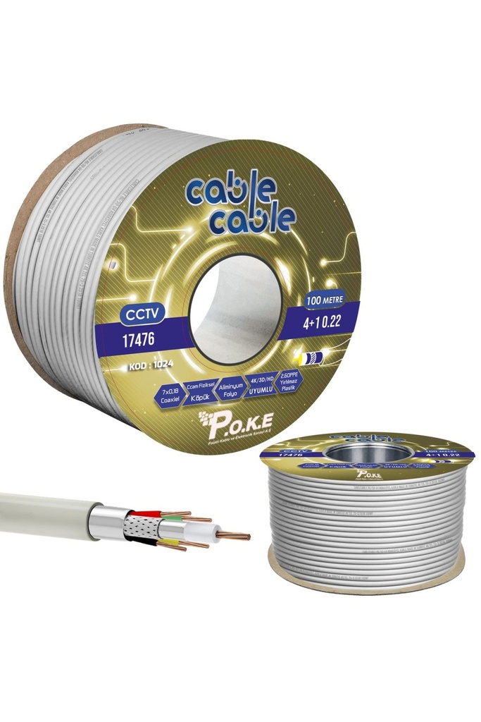 4+1 CCTV 0.22 Kamera Kablosu 100mt Poke PK-1024