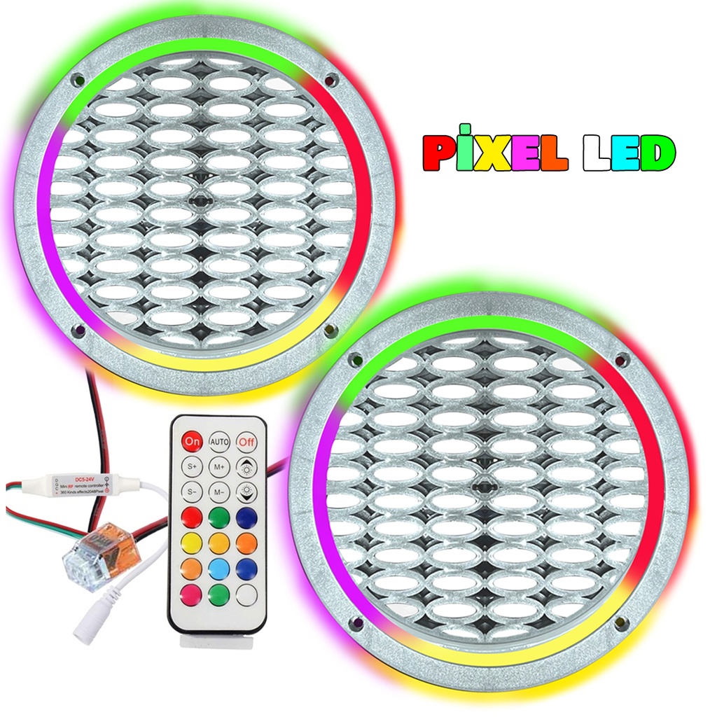 Pixel Ledli 16cm Hoparlör Kapak Gümüş 2 Adet Poke PK-6297