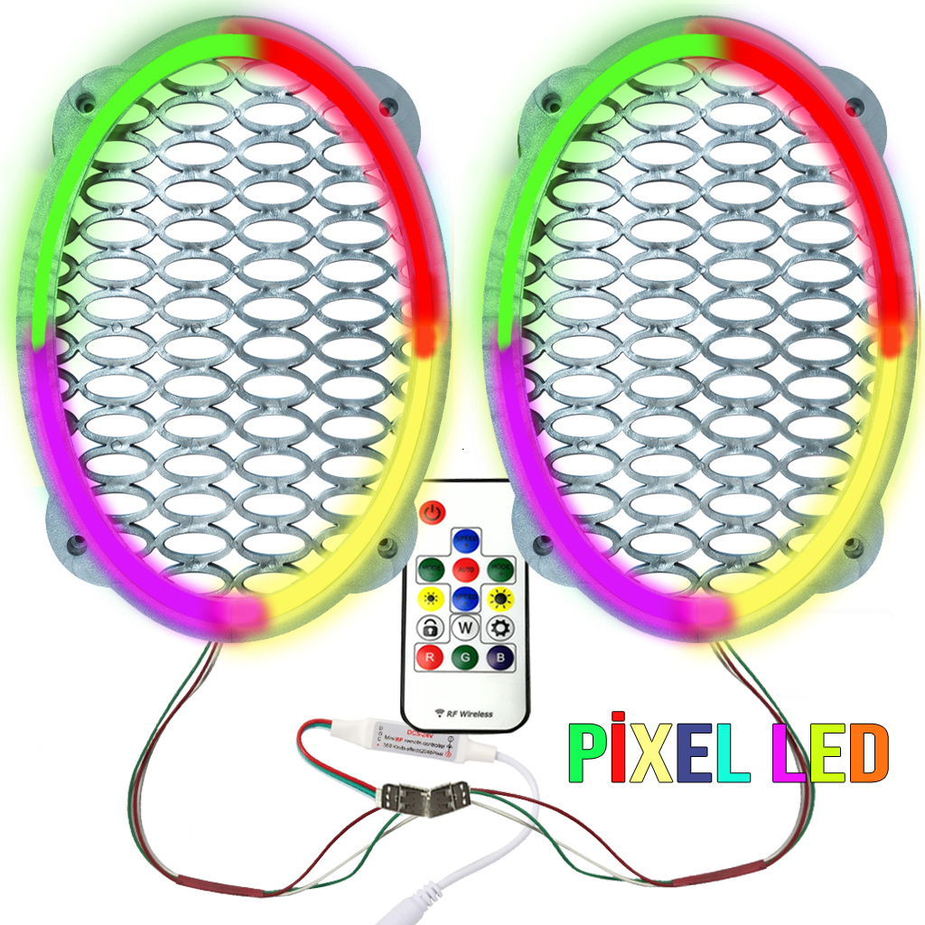 Pixel Ledli Oval Hoparlör Kapak Gümüş 2 Adet Poke PK-6301
