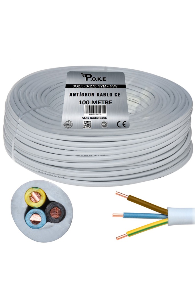 3x2.5 NYM - NVV Bakır CU Antigron Kablo CE 100mt Poke PK-1346