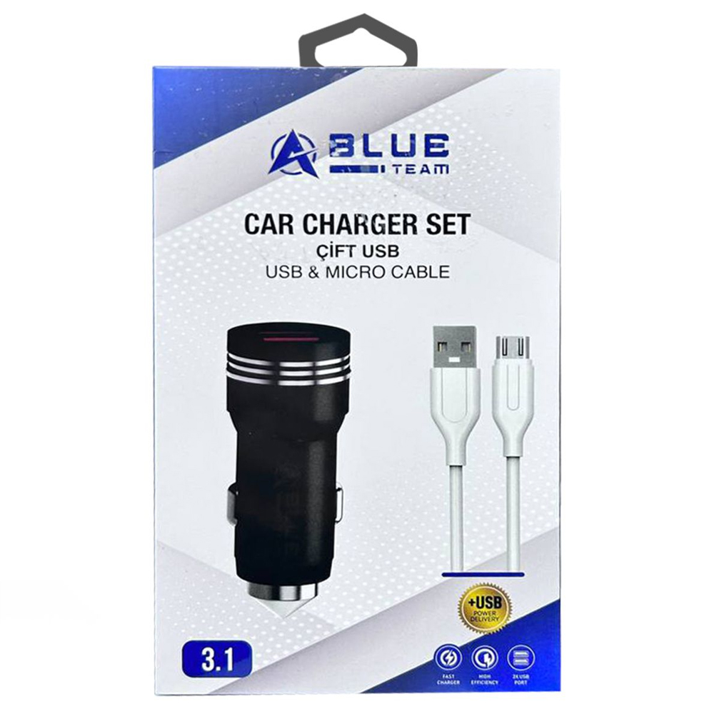 Araç Şarj Adaptörü Micro Çift Girişli Fast Charger 3.1a Hızlı BlueTeam BCC-03  B1