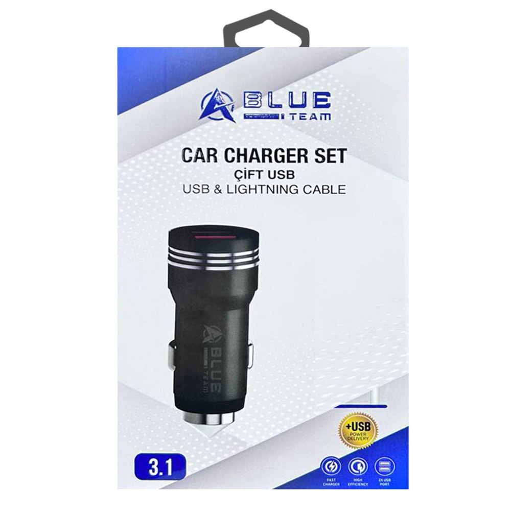 Araç Şarj Adaptörü Başlık Çift Girişli Fast Charger 3.1a Hızlı BlueTeam BCC-03 TK