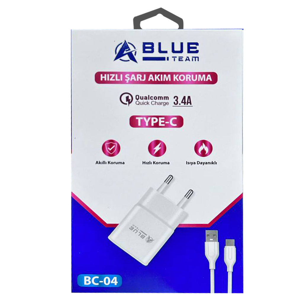 Şarj Adaptörü Type-C Quick Qualcomm 3.4a Hızlı BlueTeam BC-04  