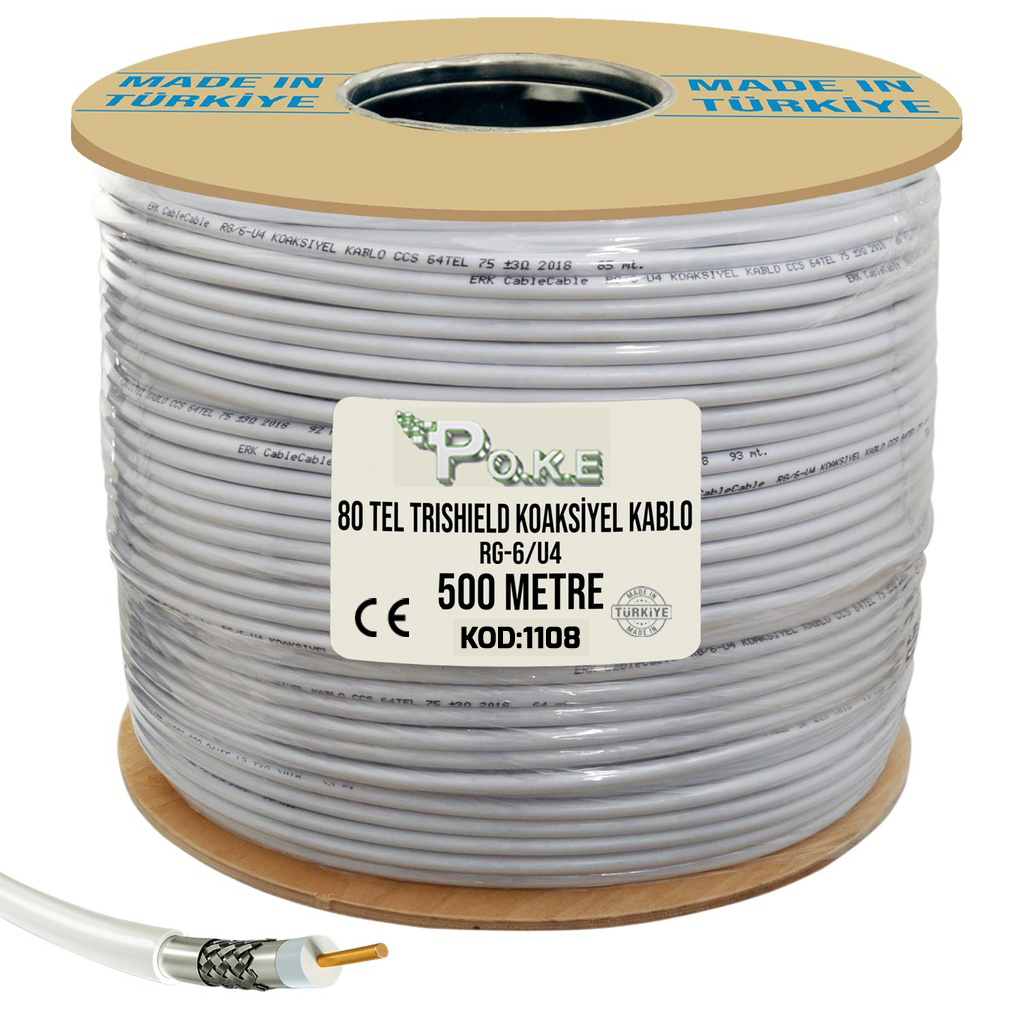 Anten Kablosu RG6/U4 80Tel 1.02 Trishield 500mt Poke PK-1108