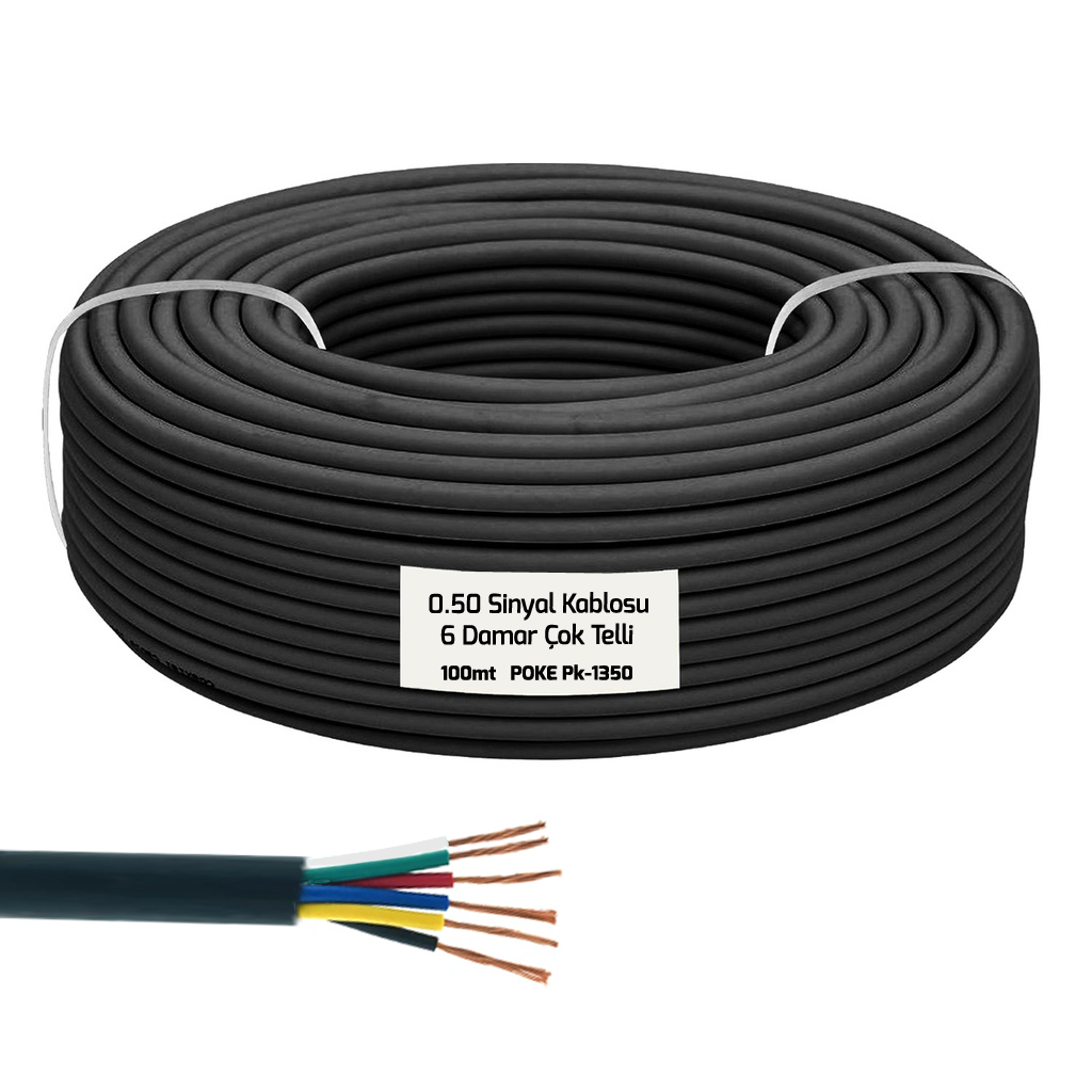 0.50 Sinyal Kablosu 6 Damar Çok Telli 100mt Poke Pk-1350