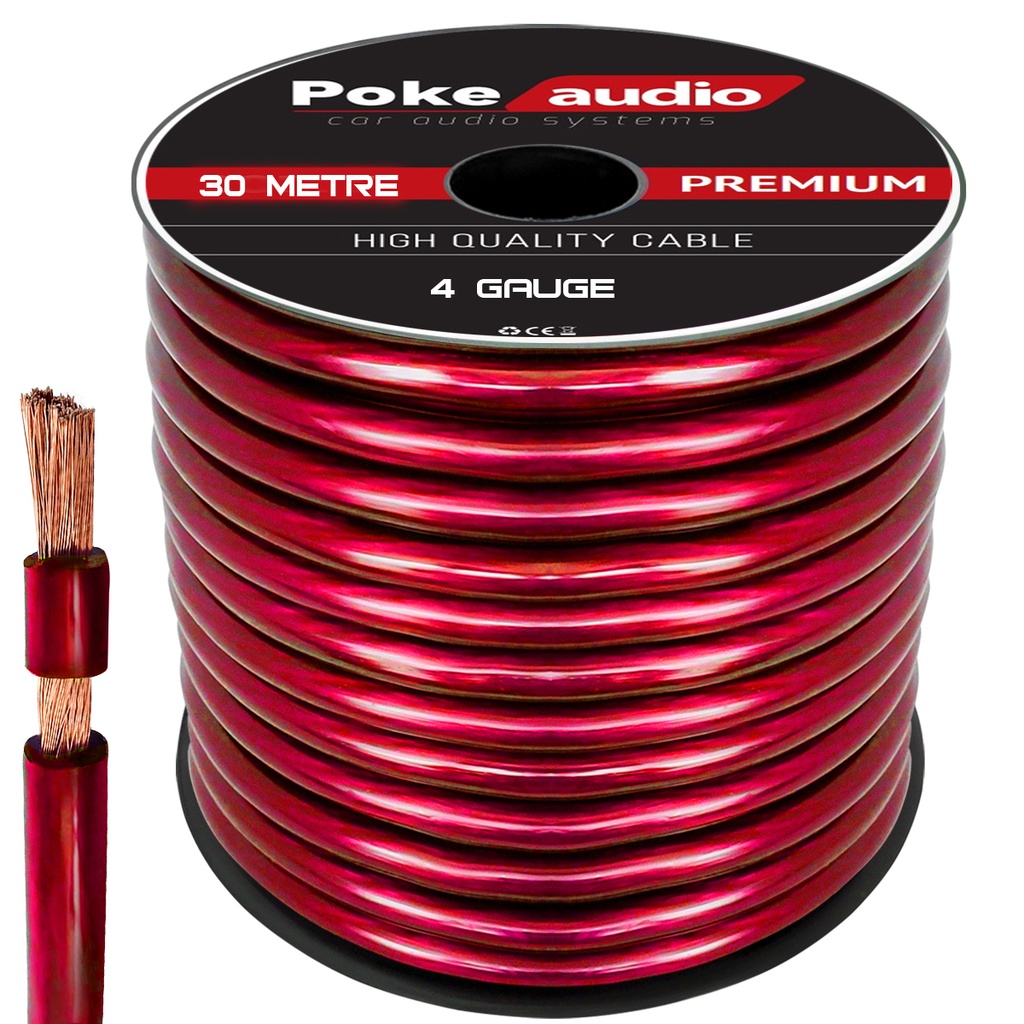 4GA Oto Anfi Tesisat Kablosu Silikon 30mt Kırmızı Poke  R9 PK-1352