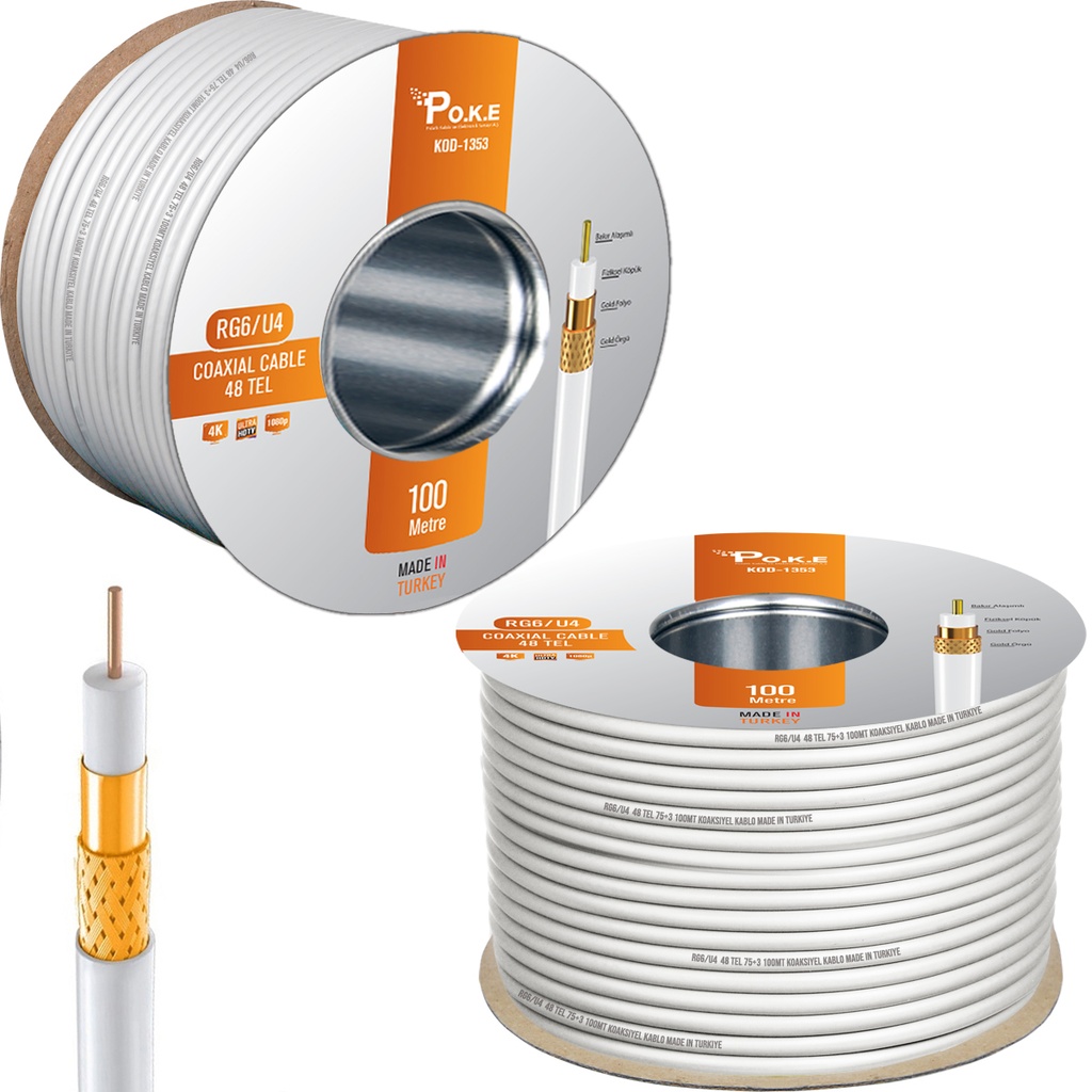 48Tel Gold Anten Kablosu RG6/U6 0.80 100mt Poke PK-1353