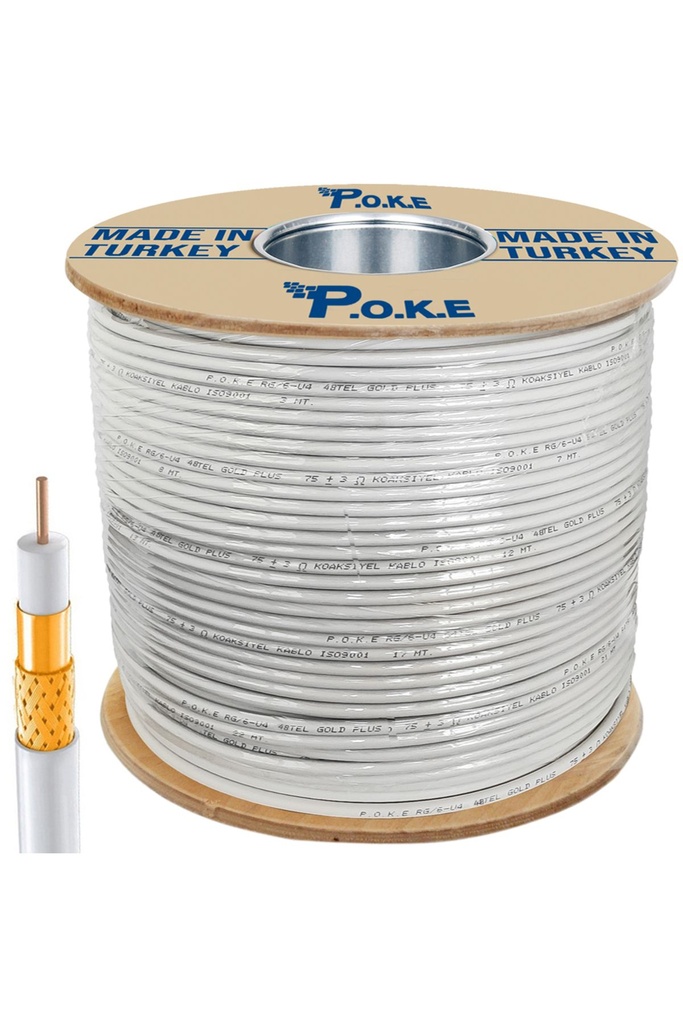 48Tel Gold Anten Kablosu RG6/U6 0.80 500mt Poke PK-1355