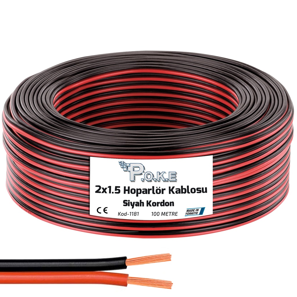 2x1.5 Hoparlör Kablosu Siyah Kordon 100mt Poke PK-1175
