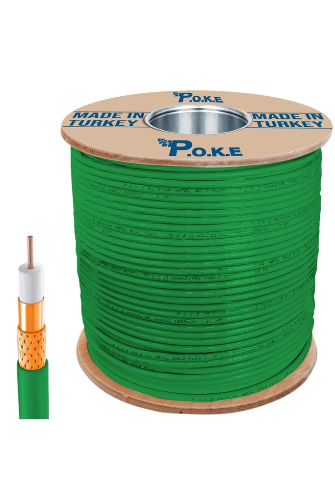 Anten Kablosu Gold RG6/U4 48Tel Yeşil 300mt Poke Pk-1356