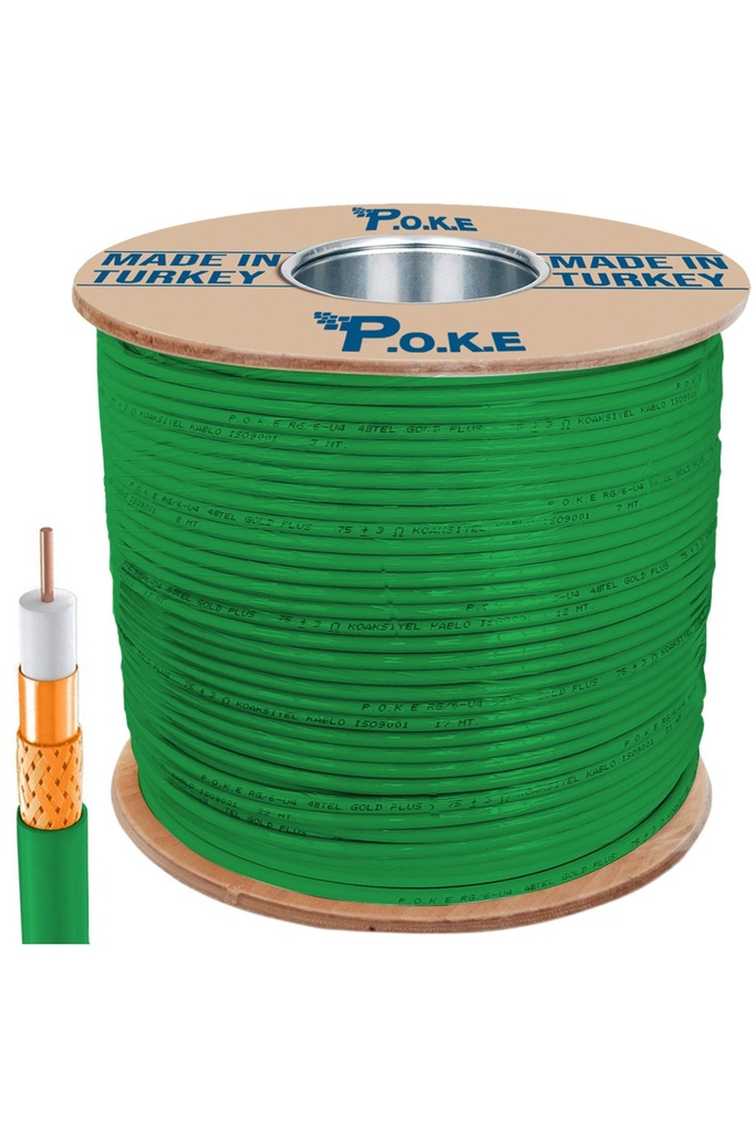 Anten Kablosu Gold RG6/U4 48Tel Yeşil 500mt Poke Pk-1357