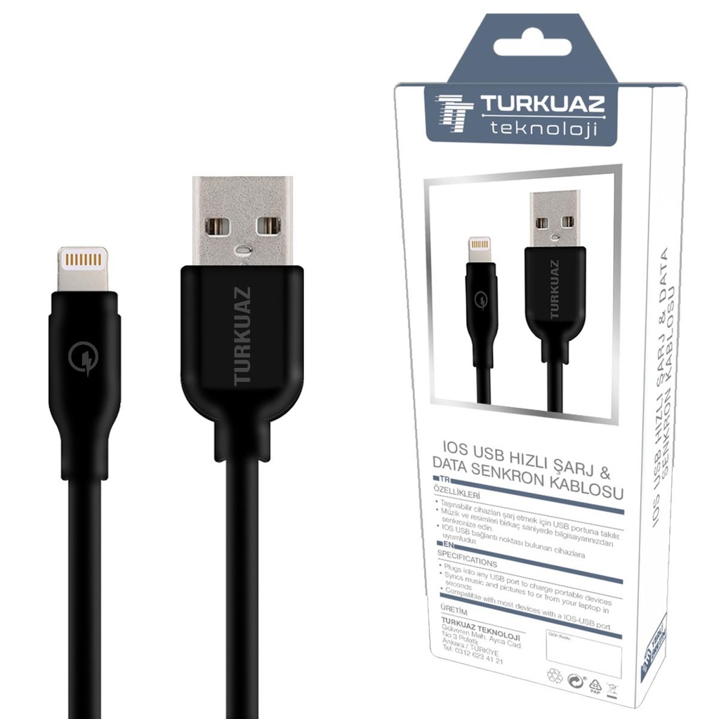 Iphone Şarj Kablosu 2.4a Siyah 125cm Turkuaz