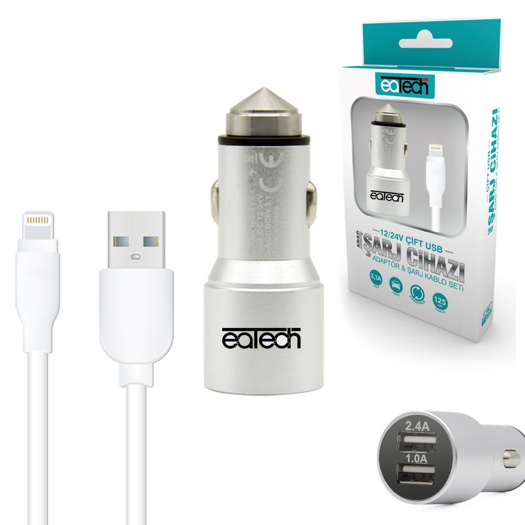 Micro Araç Şarj Adaptörü 2xUsb 3.1a Metal Eatech PK-5405