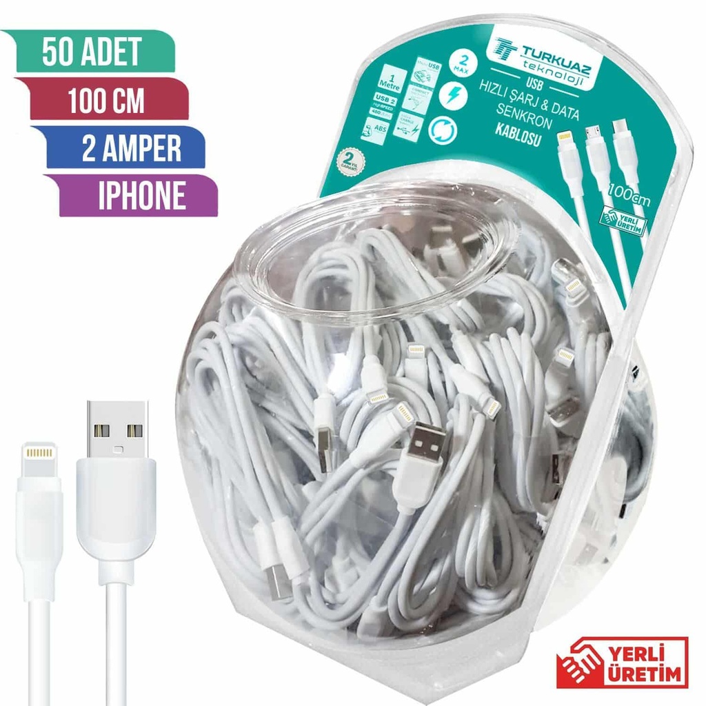 Iphone Şarj Kablosu 2.4a 1mt 50adet Turkuaz PK-5421