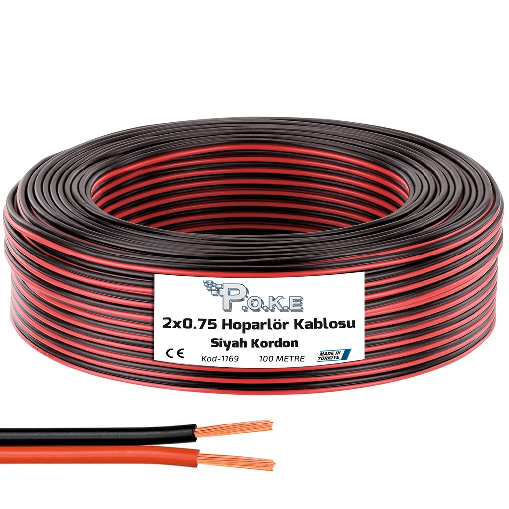 2x0.75 Hoparlör Kablosu Siyah Kordon 100mt Poke Pk-1169