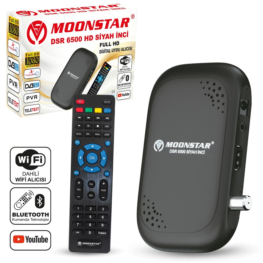 Mini Hd Uydu Alıcı Dahili Wifi BT Kumanda Siyah İnci Moonstar DSR-6500  