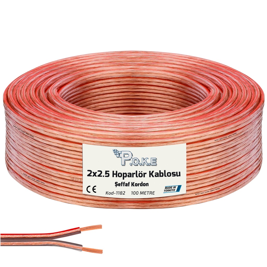 2x2.5 Hoparlör Kablosu Şeffaf Kordon 100mt Poke PK-1182