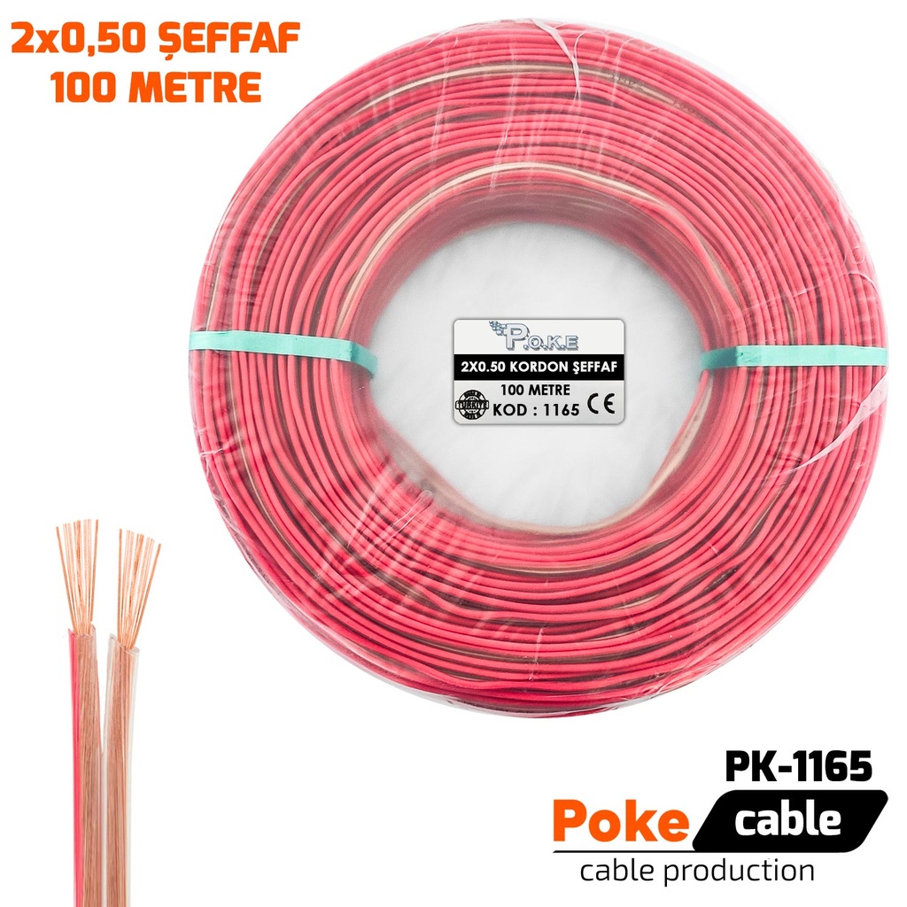 2x0.50 Hoparlör Kablosu Şeffaf Kordon 100mt Poke PK-1165