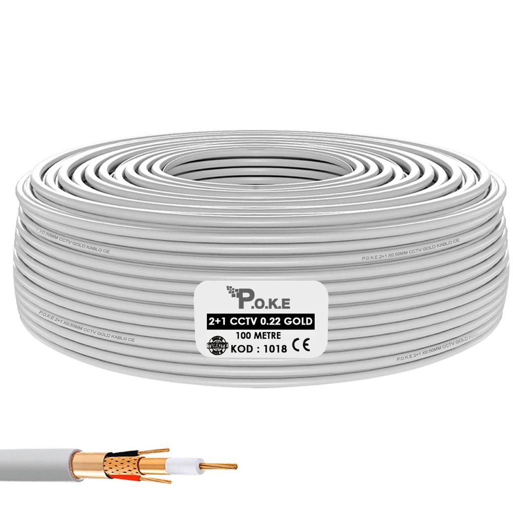 2+1 CCTV 0.22 Kamera Kablosu Gold 100mt Poke PK-1018